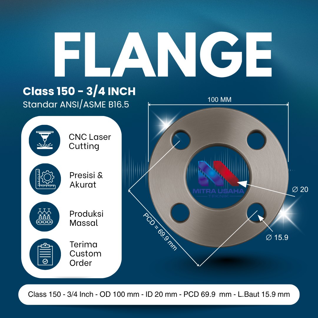 Flange ANSI 150 3/4 inch OD 100 x ID 20 L. Baut 15.9